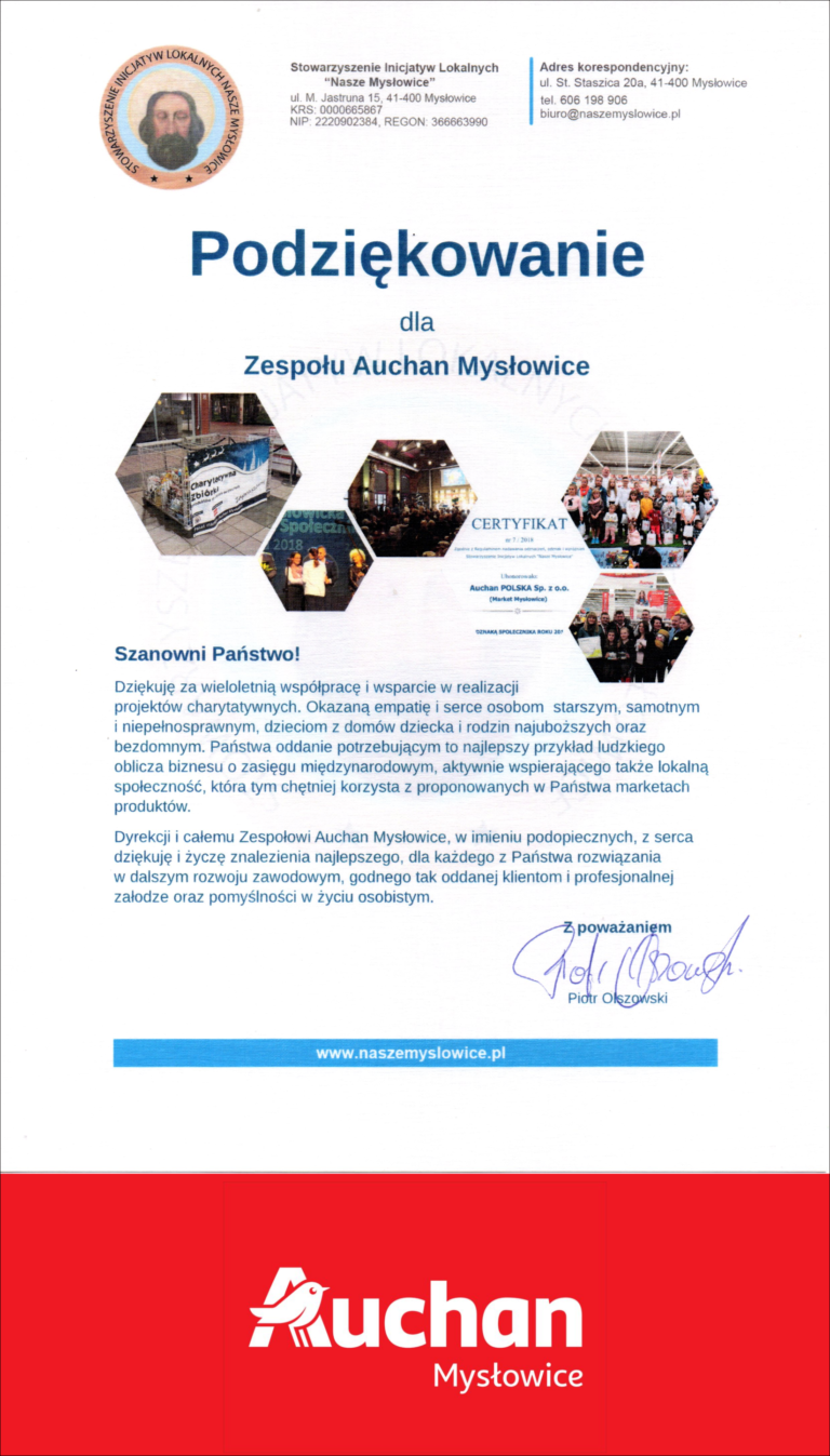 Dziękujemy Zespołowi Auchan Mysłowice
