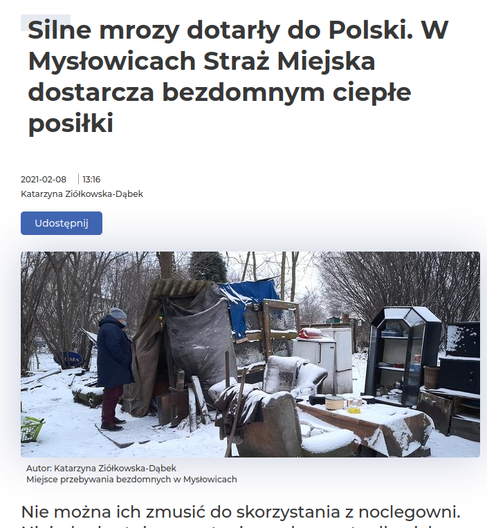 Piszą o tym jak pomagamy bezdomnym