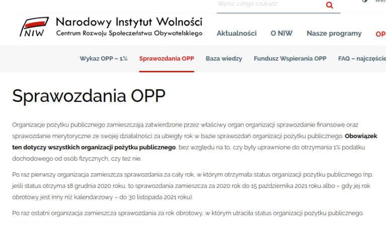Sprawozdanie w ramach OPP za rok 2020