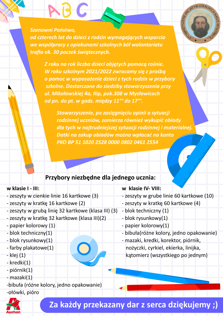 Zbiórka przyborów szkolnych – podziękowanie
