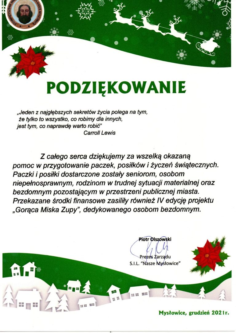 Podziękowanie za rok 2021
