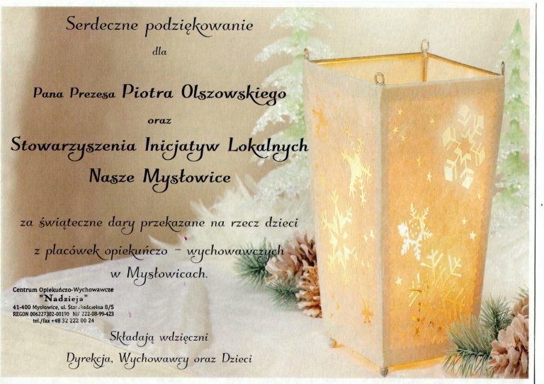 Podziękowania dla stowarzyszenia