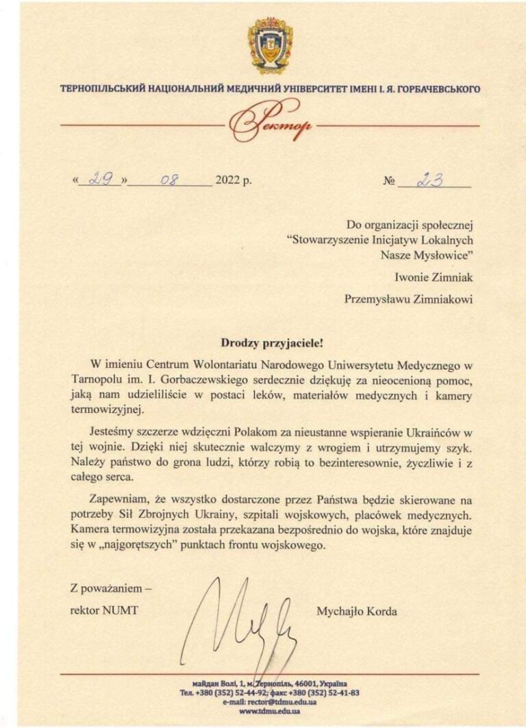 Dziękujemy za przekazane dary, które zostały dostarczone na Ukrainę