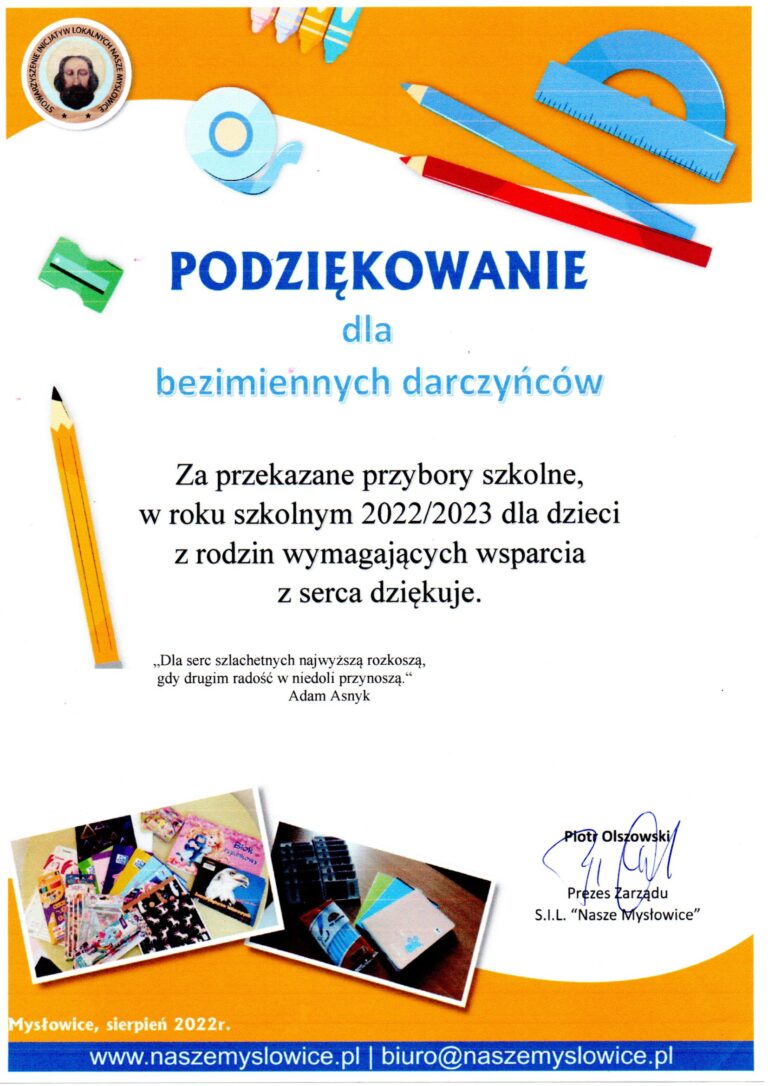 Zbiórka przyborów szkolnych – podziękowania