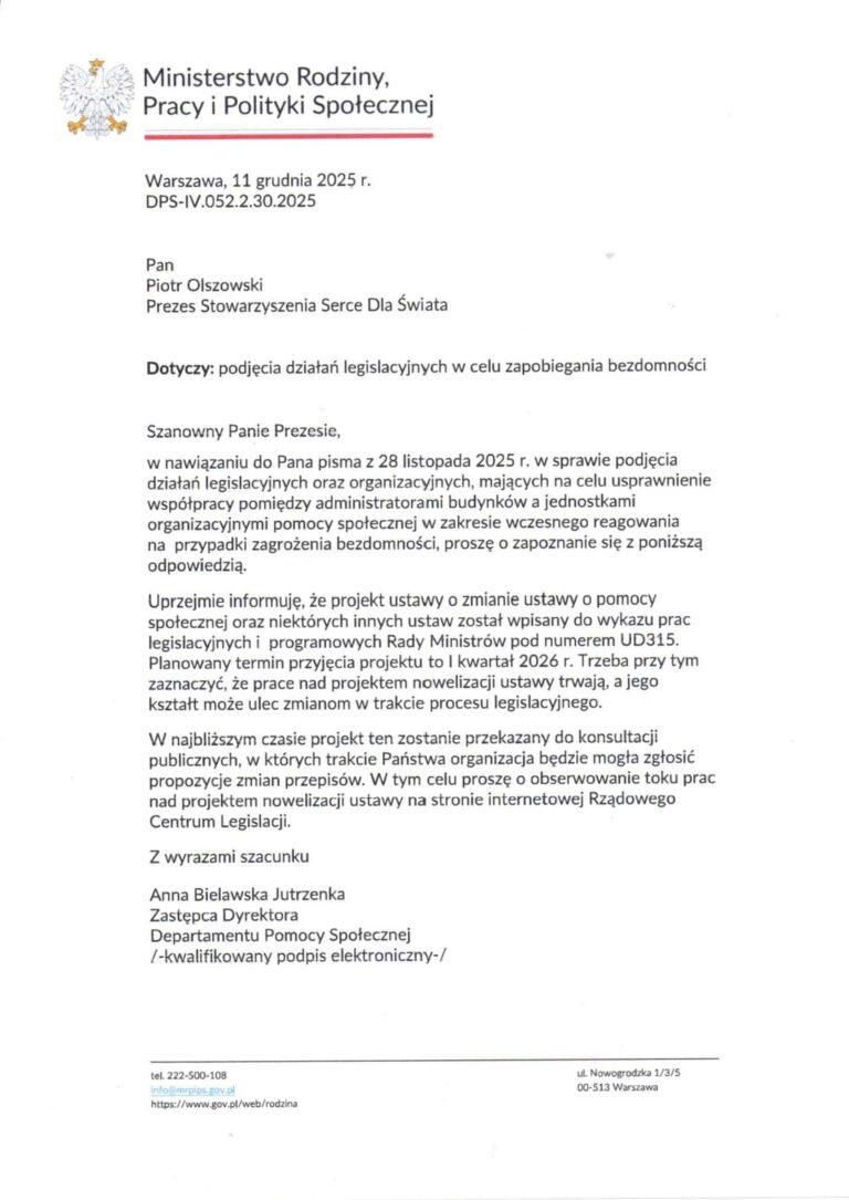 PILNY KOMUNIKAT – INTERWENCJA W SPRAWIE ZAGROŻENIA BEZDOMNOŚCIĄ